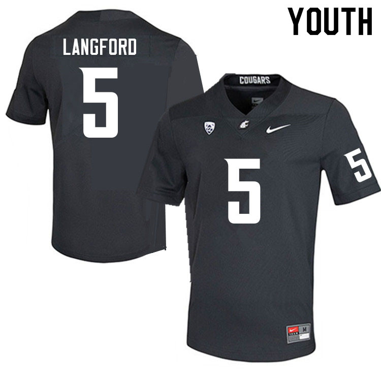 Youth #5 Derrick Langford Washington State Cougars College Football Jerseys Sale-Charcoal